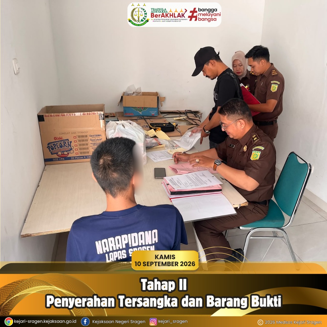 Penyerahan Tersangka beserta Barang Bukti kepada Jaksa Penuntut Umum (JPU) Didik Setyawan, S.H., dengan tersangka (Y)dan (ES) terkait kasus Pencurian.